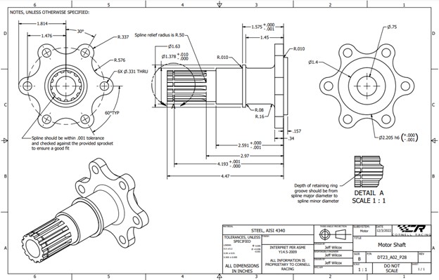 Side view of Motor Shaft Assembly in CAD